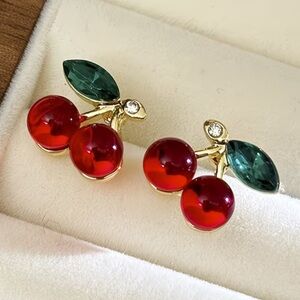Cherry Red and Green Earrings